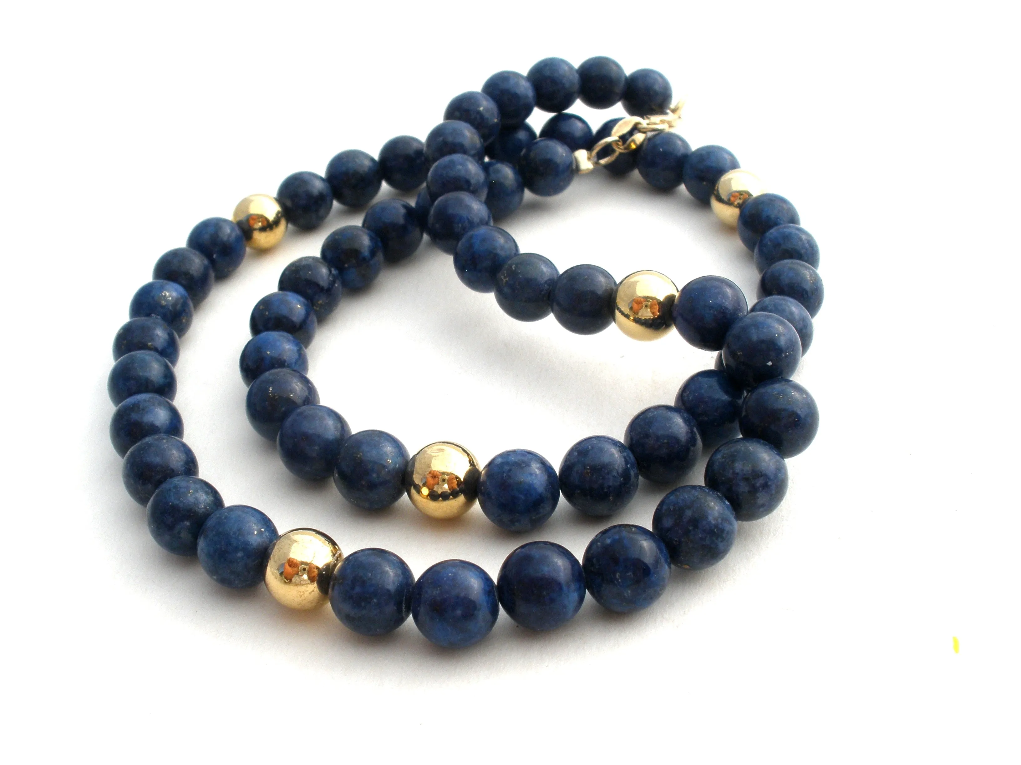Lapis Lazuli Bead Necklace 925 Gold Plated 18.5" Long