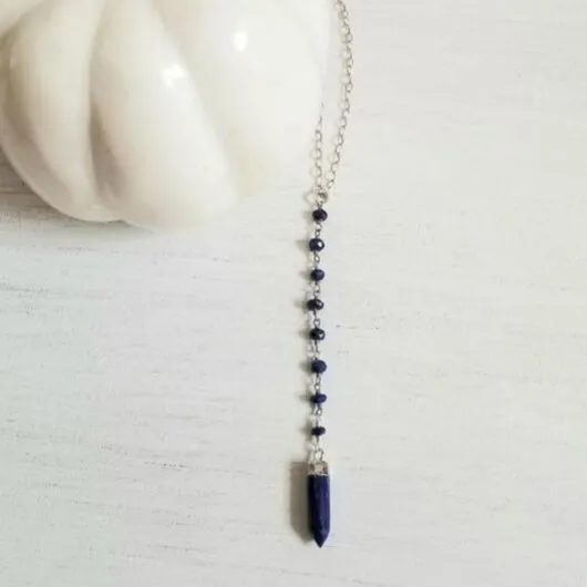 Lapis Lazuli Y Style Necklace, Bohemian Style Stone Jewelry