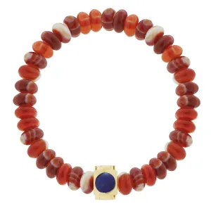 Large Gold & Lapis Lego Cube on Carnelian Beaded Bracelet