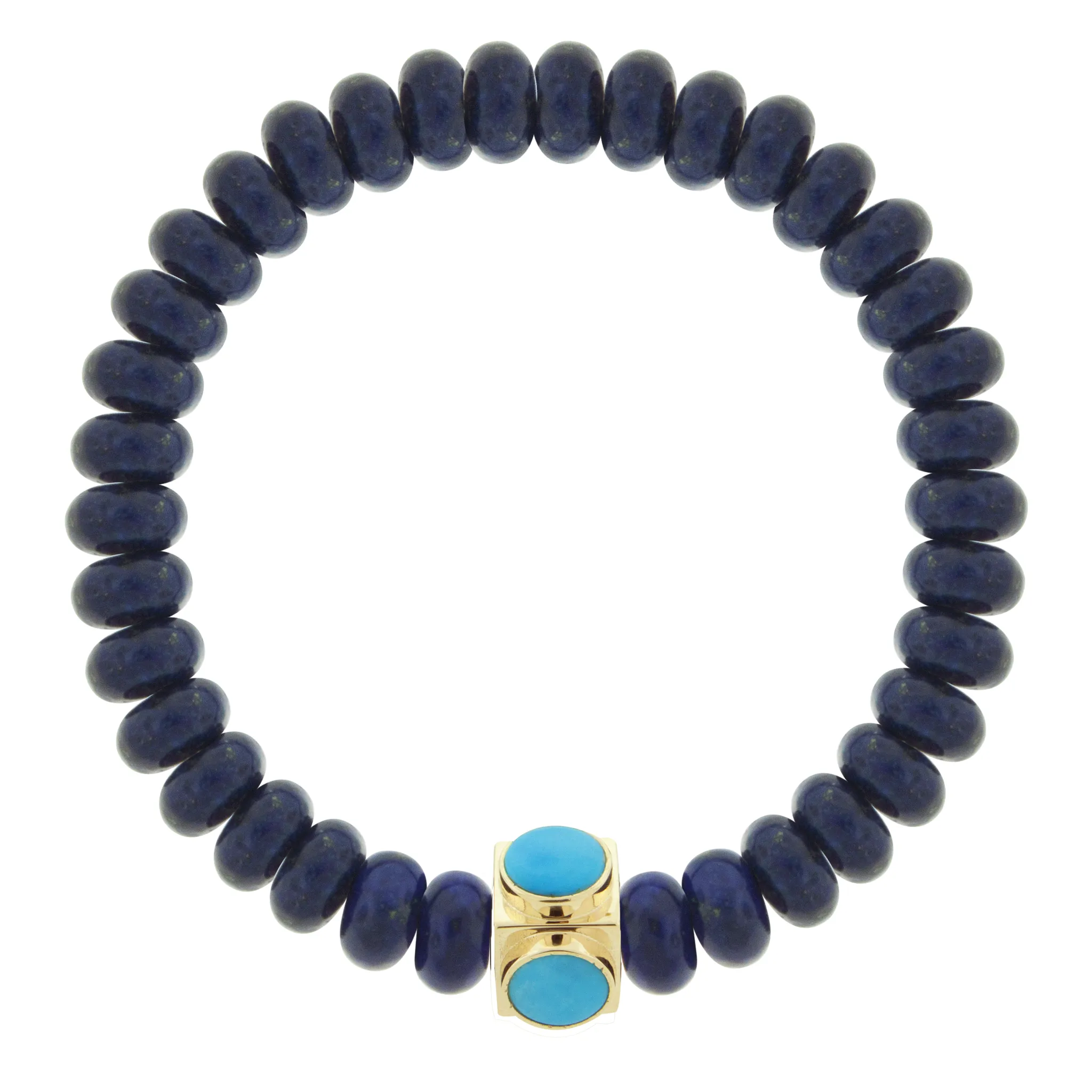Large Turquoise & Gold Lego Cube on Lapis Beaded Bracelet