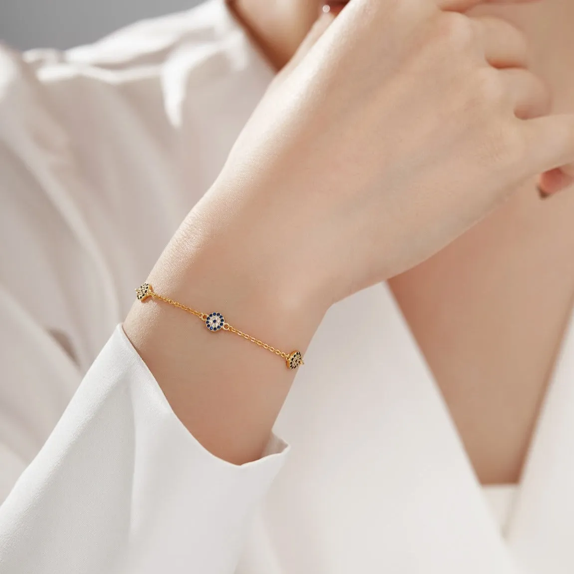 Lola Trio Disc Evil Eye Bracelet - Gold