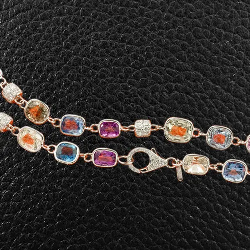 Long Multicolor Sapphire & Diamond Necklace