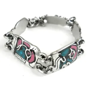 Mayan Glyph Colorful Link Bracelet in Alpaca Silver Artisana