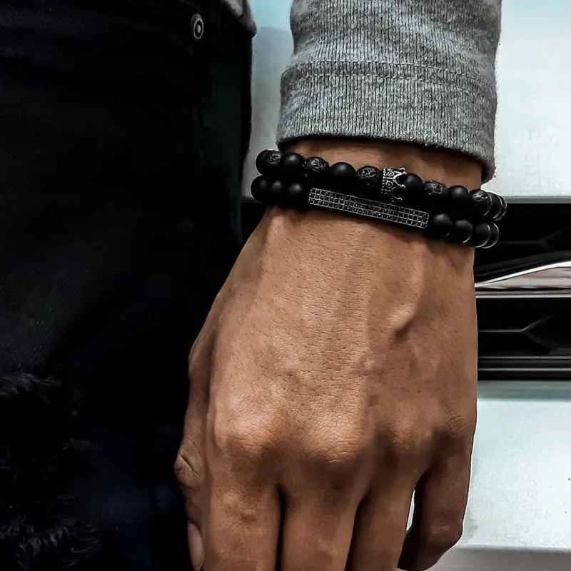 Men's Beaded Frosted & Volcanic Stone Bracelet