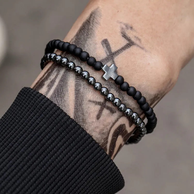 Men's Beaded Frosted & Volcanic Stone Bracelet