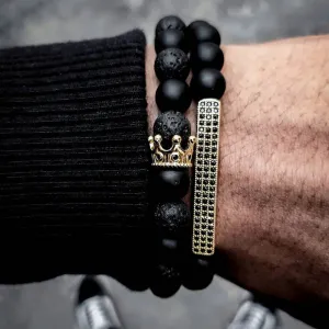 Men's Beaded Frosted & Volcanic Stone Bracelet
