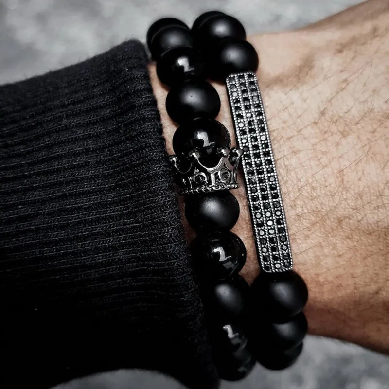 Men's Beaded Frosted & Volcanic Stone Bracelet