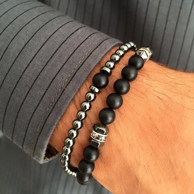 Men's Beaded Frosted & Volcanic Stone Bracelet