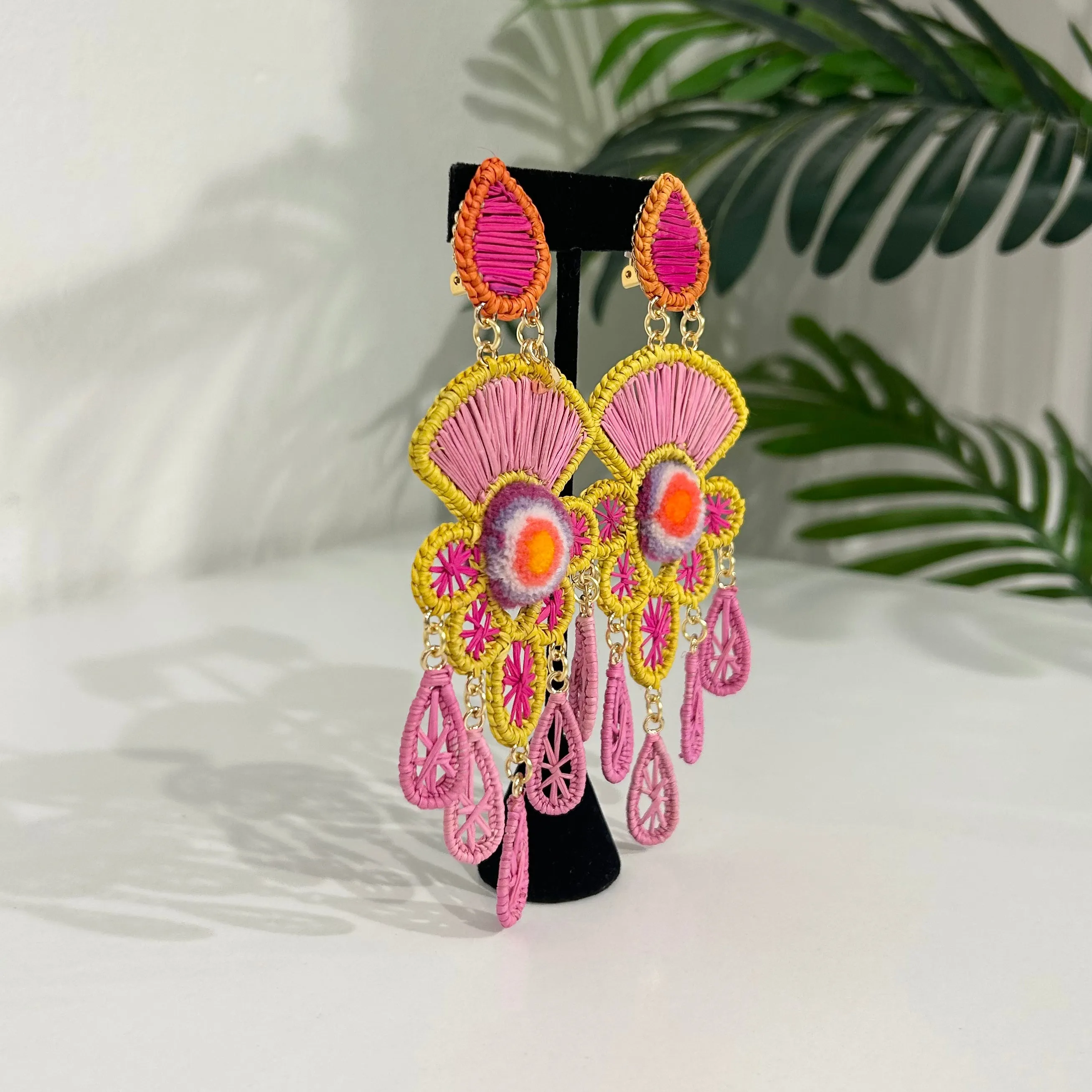 Mercedes Salazar Pink & Yellow Raffia Earrings