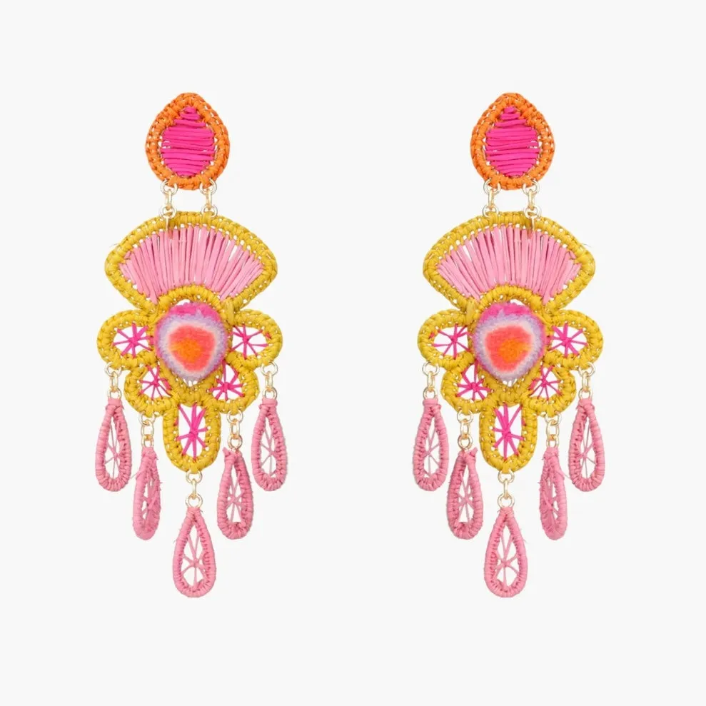 Mercedes Salazar Pink & Yellow Raffia Earrings