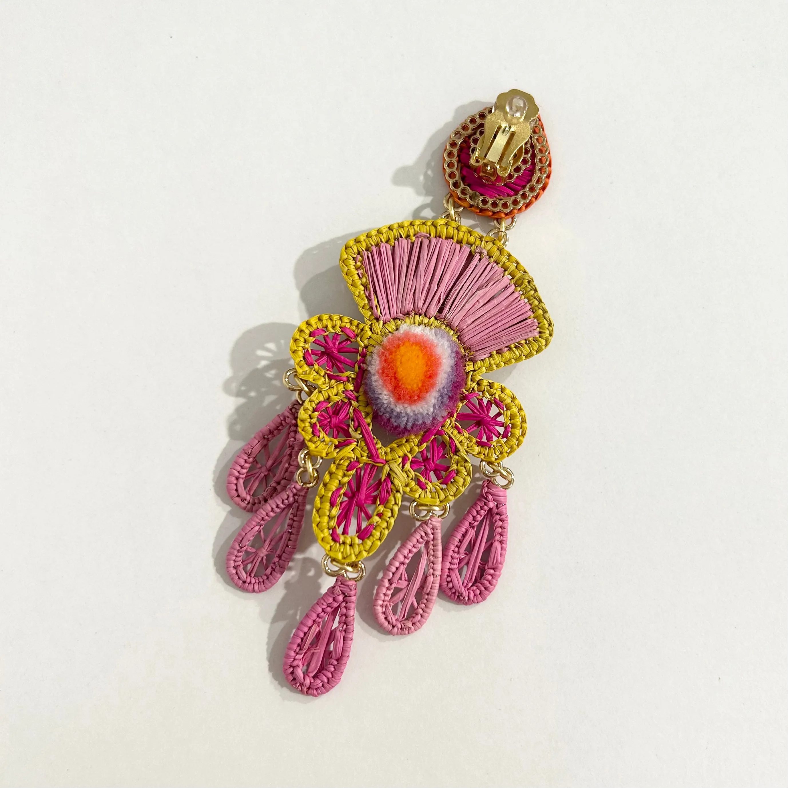 Mercedes Salazar Pink & Yellow Raffia Earrings