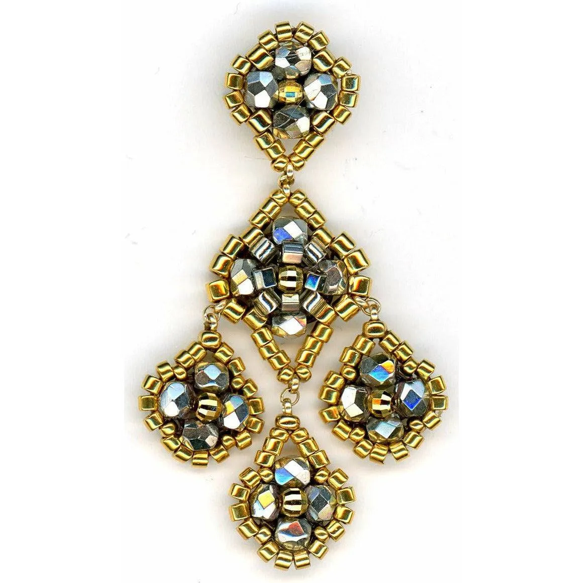 Miguel Ases  3 Diamond Shape Drop  Pyrite & Yellow  Gold Mini Chandelier