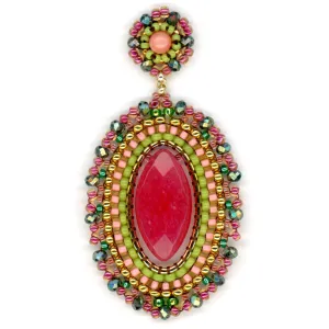 MIGUEL ASES RED JADE AND PINK CORAL SOBE EARRINGS