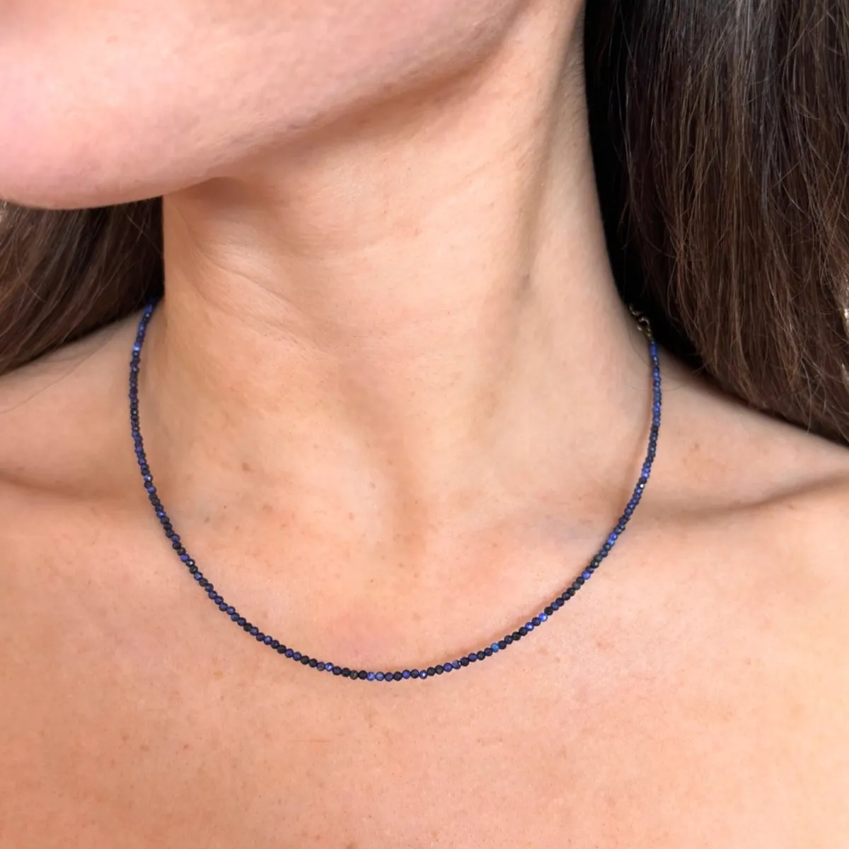 Mini Lapis Lazuli Gemstone Necklace, Tiny Gemstone Necklace