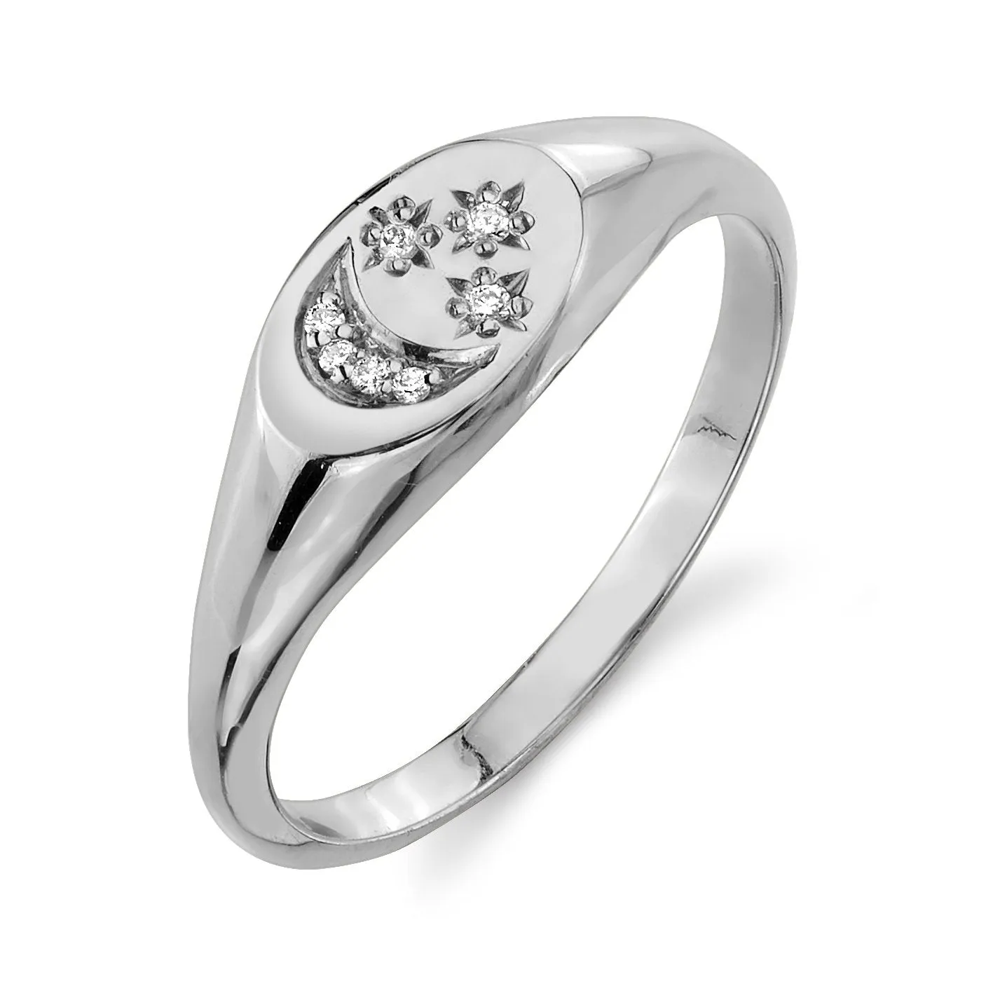 Moon & Star Diamond Signet Ring