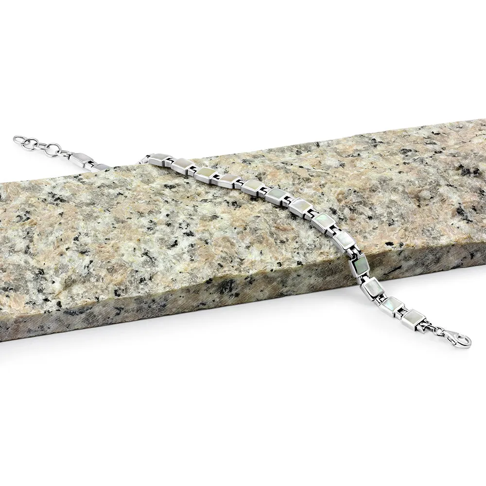 Mother of Pearl Small Square links Silver Bracelet