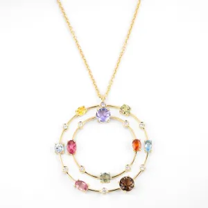Multi coloured gemstones & diamonds 18k yellow gold long necklace