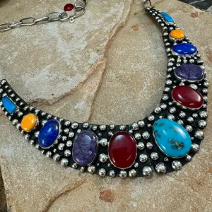 Multi Stone Contemporary Design Sterling Silver Necklace Set by Billy The Kid