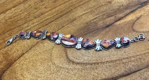 Native American Made Spiny Oyster Inlaid and Sterling Silver Link Bracelet