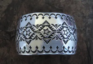 Native American Made Sterling Silver Star Stamped Cuff Bracelet