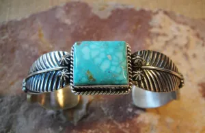 Native American Made Sterling Silver Turquoise Cuff Bracelet