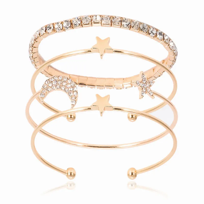 Natural Crystal & Diamond Bangle Bracelet Set
