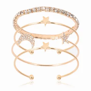 Natural Crystal & Diamond Bangle Bracelet Set
