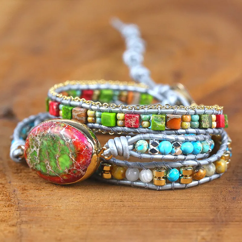 Natural Crystal Cluster Hand-woven Vintage Leather Bracelet