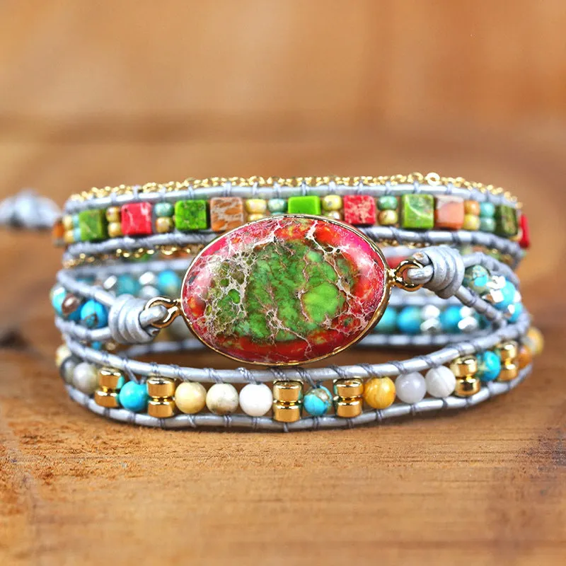 Natural Crystal Cluster Hand-woven Vintage Leather Bracelet