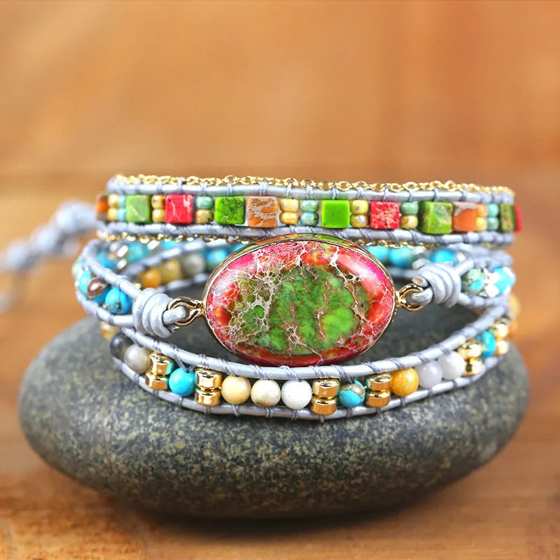 Natural Crystal Cluster Hand-woven Vintage Leather Bracelet