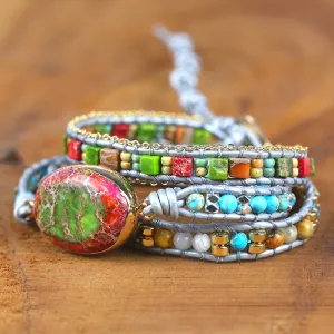Natural Crystal Cluster Hand-woven Vintage Leather Bracelet