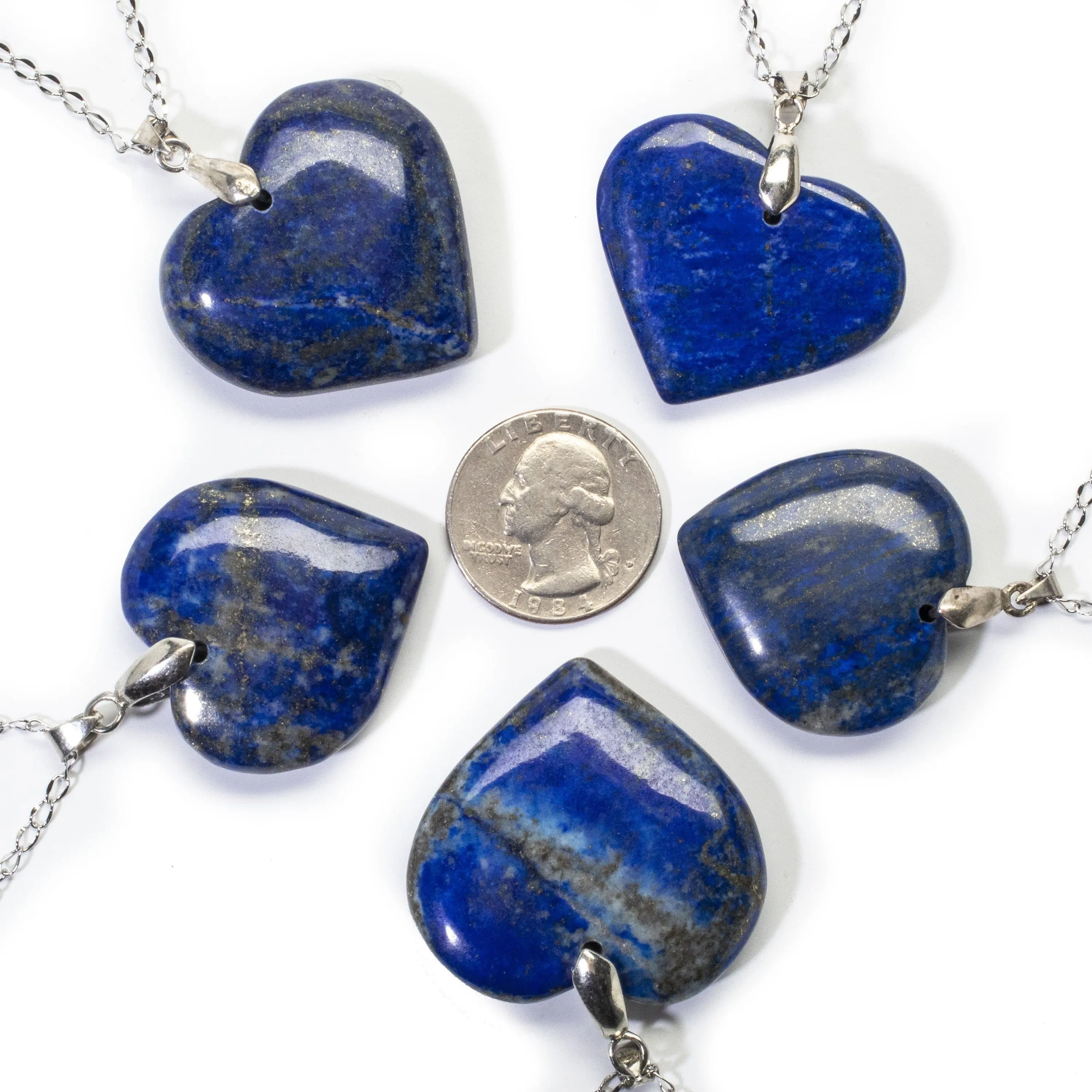 Natural Lapis Heart Hand-Carved Necklace on Chain