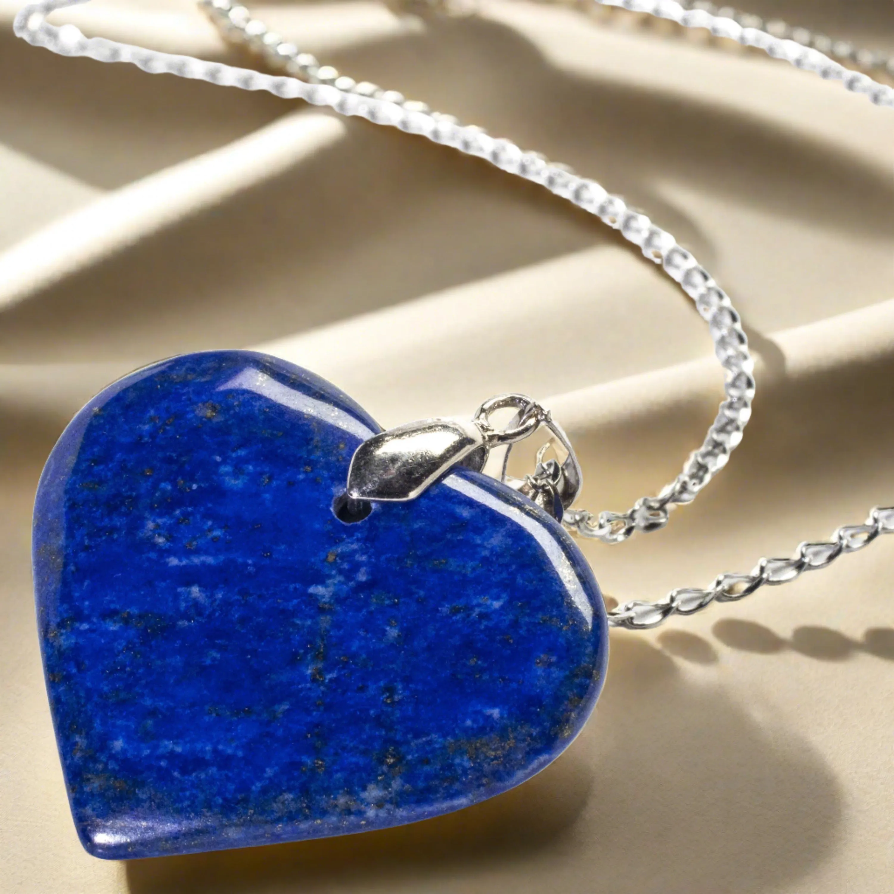 Natural Lapis Heart Hand-Carved Necklace on Chain
