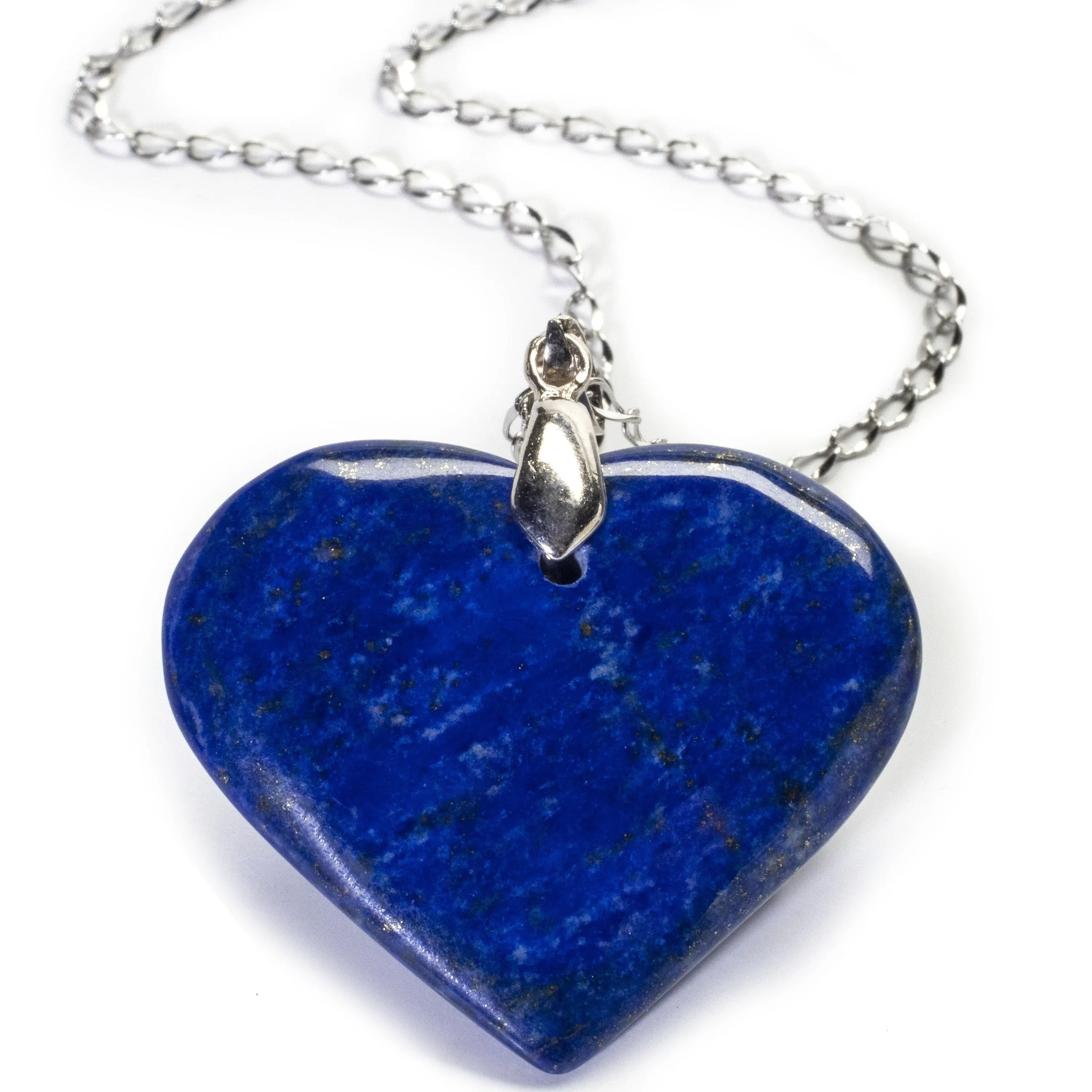 Natural Lapis Heart Hand-Carved Necklace on Chain
