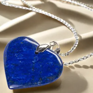 Natural Lapis Heart Hand-Carved Necklace on Chain