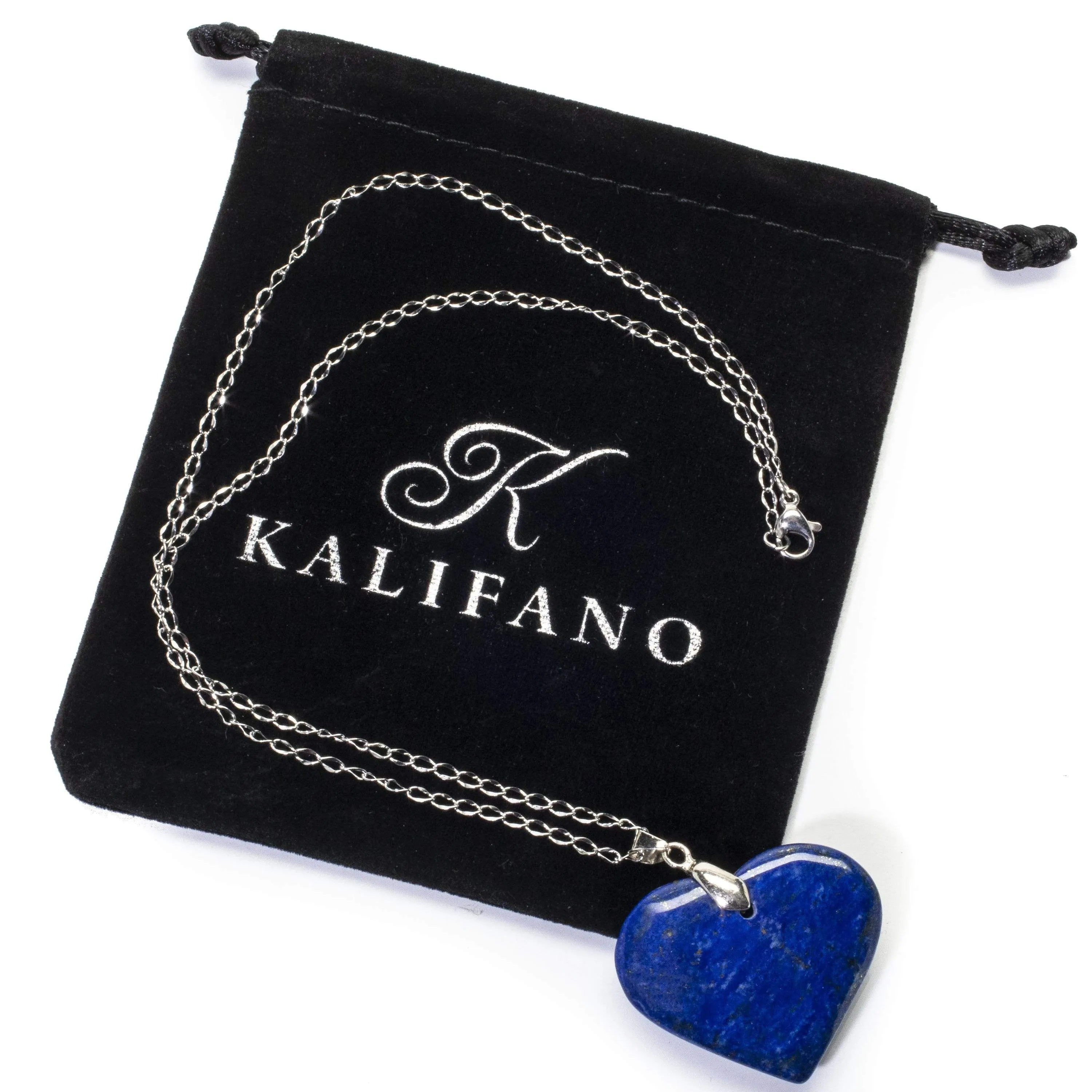 Natural Lapis Heart Hand-Carved Necklace on Chain