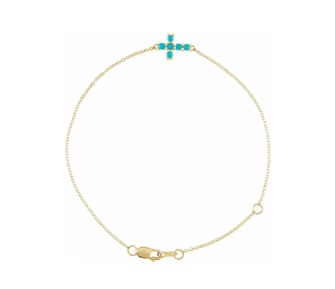 Natural Turquoise Sideways Cross Bracelet