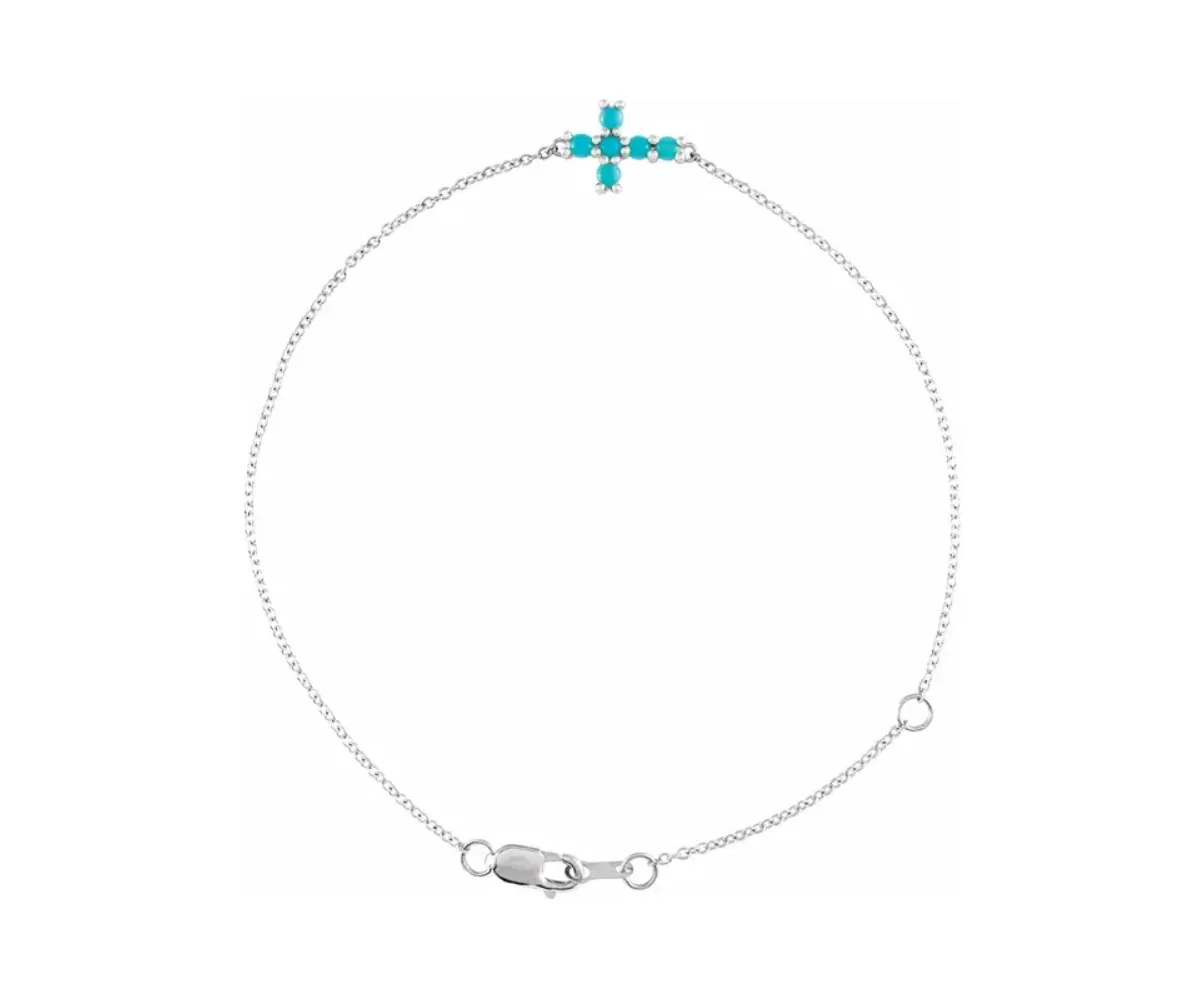 Natural Turquoise Sideways Cross Bracelet
