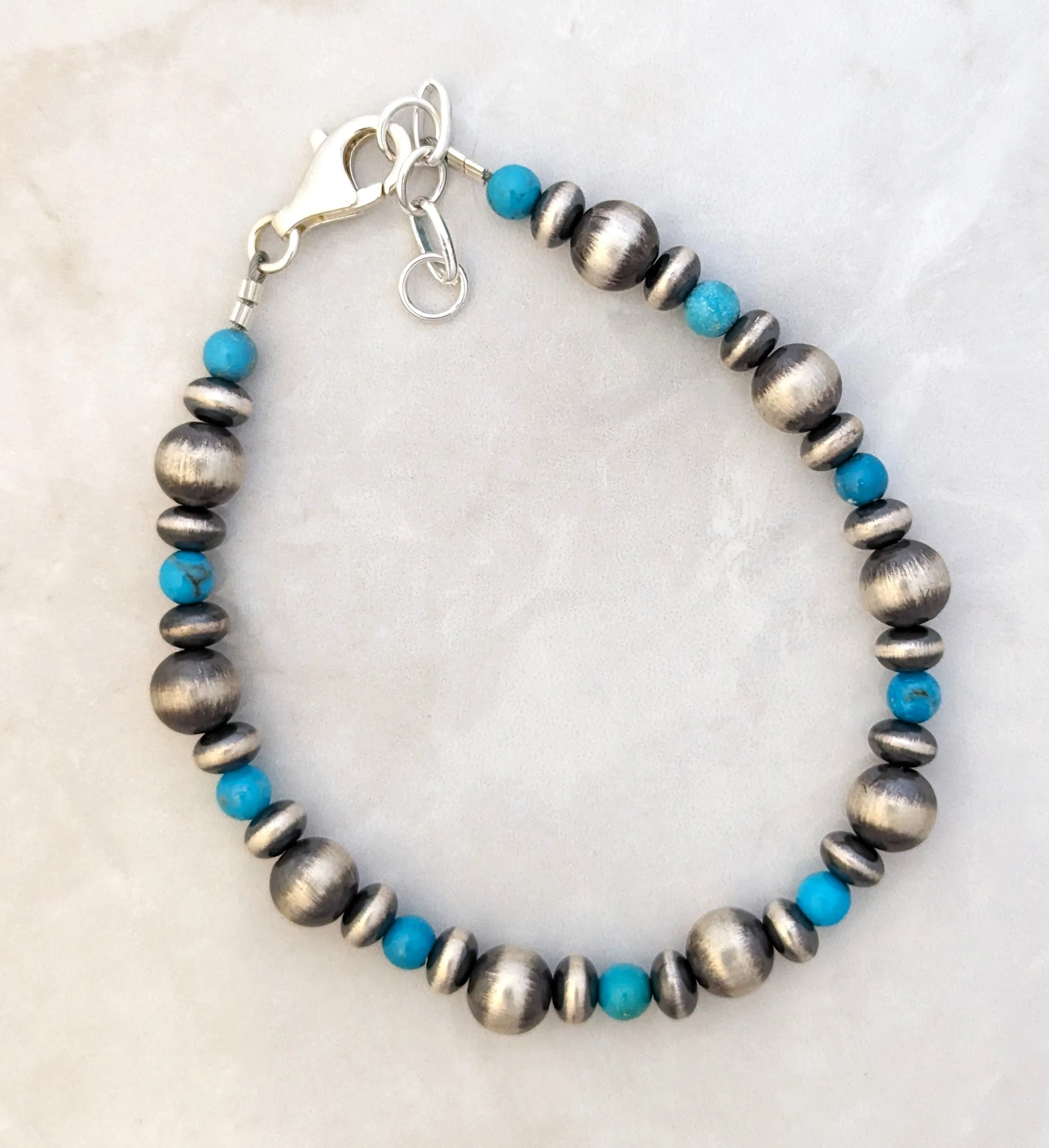 Navajo Pearls & Blue Turquoise 7mm Bracelet Sterling Silver