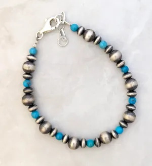 Navajo Pearls & Blue Turquoise 7mm Bracelet Sterling Silver