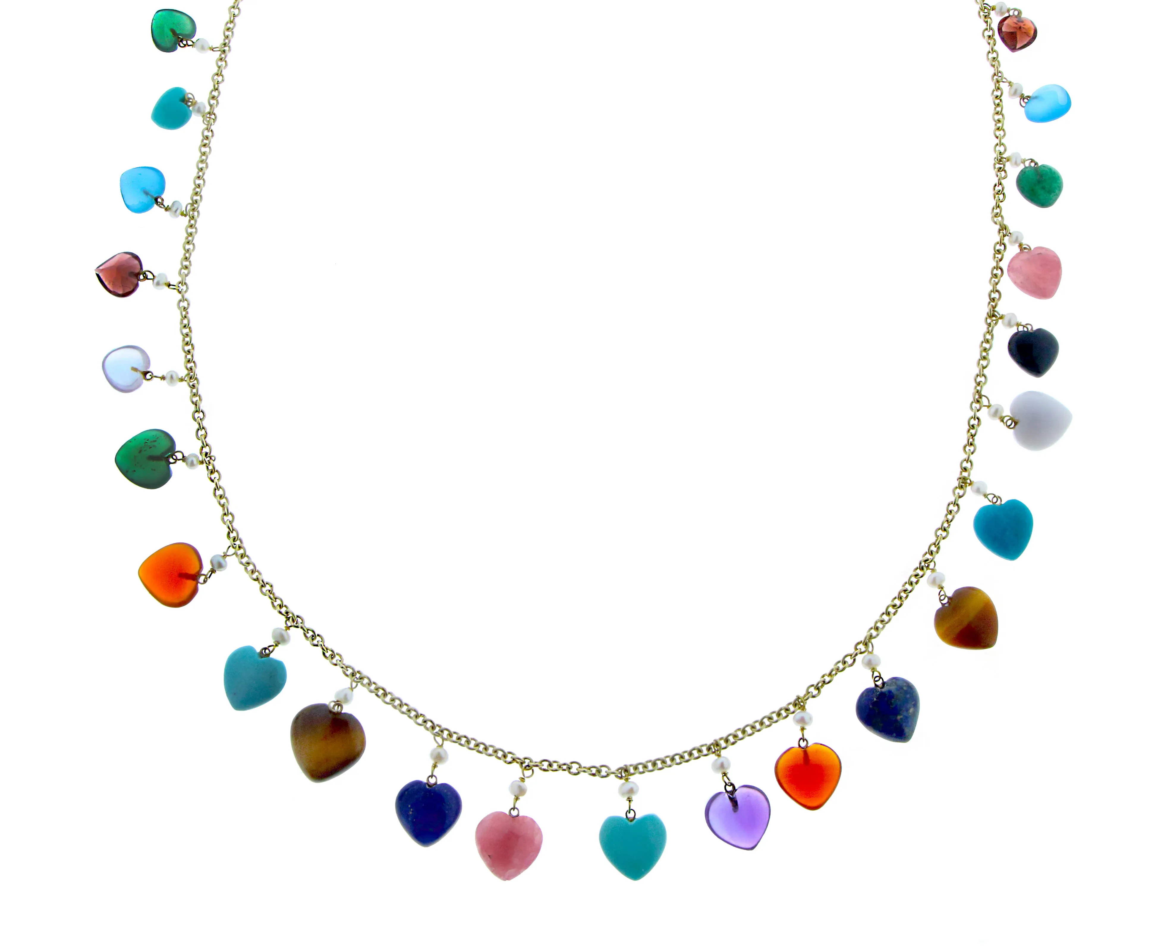 Necklace with heart shaped gemstones