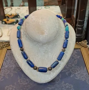 Necklace with old Lapis Lazuli & old Turquoise and sterling silver elements