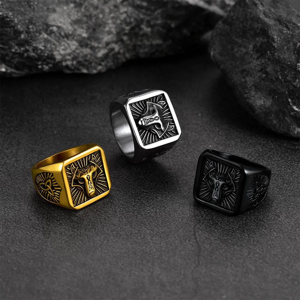 Norse Viking Wolf Signet Ring for Men