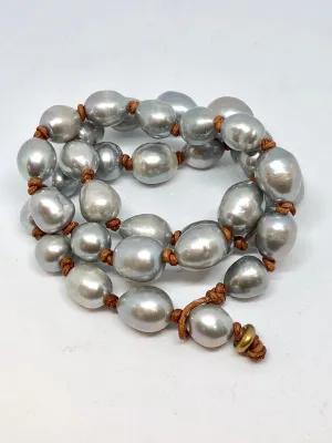 Oval Freshwater Pearls on Leather