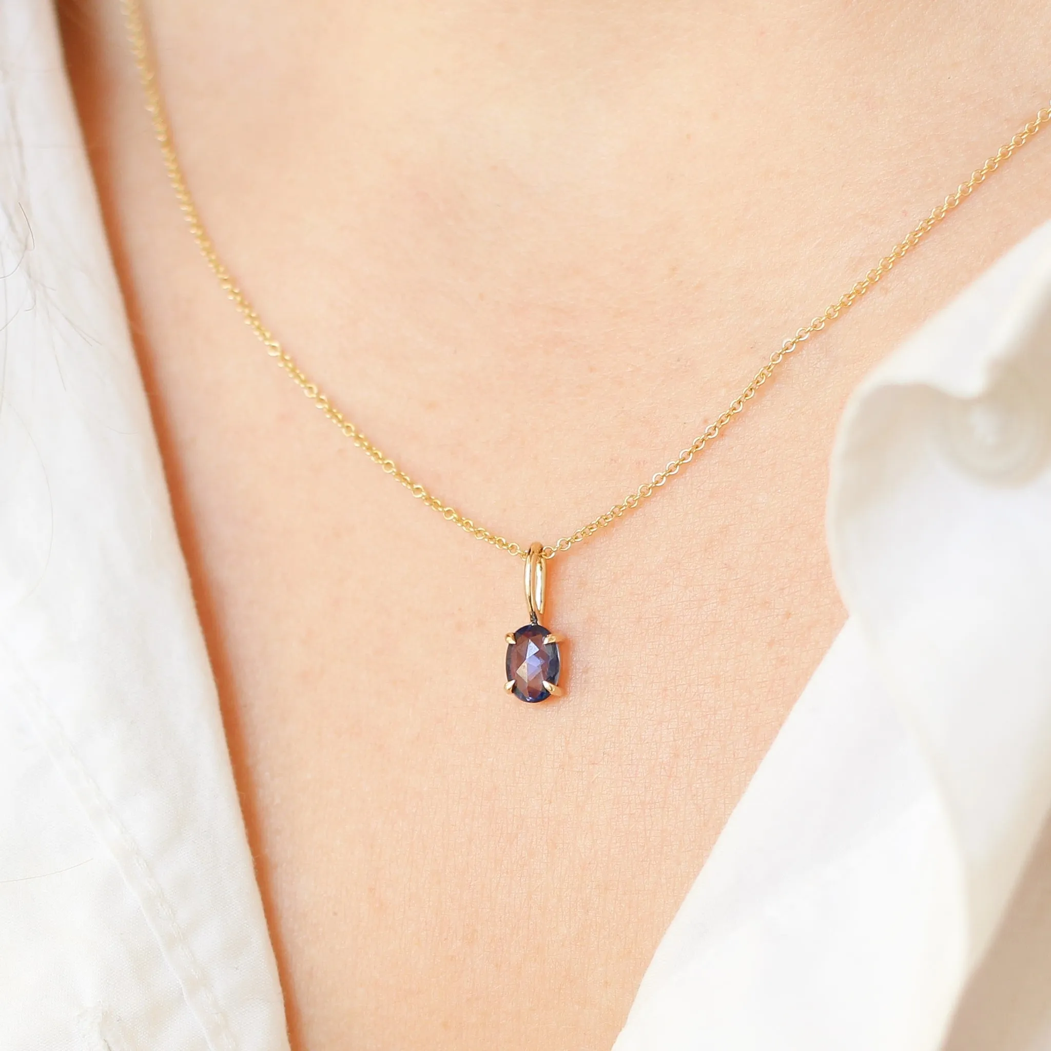 Oval Rose Cut Blue Sapphire Pendant
