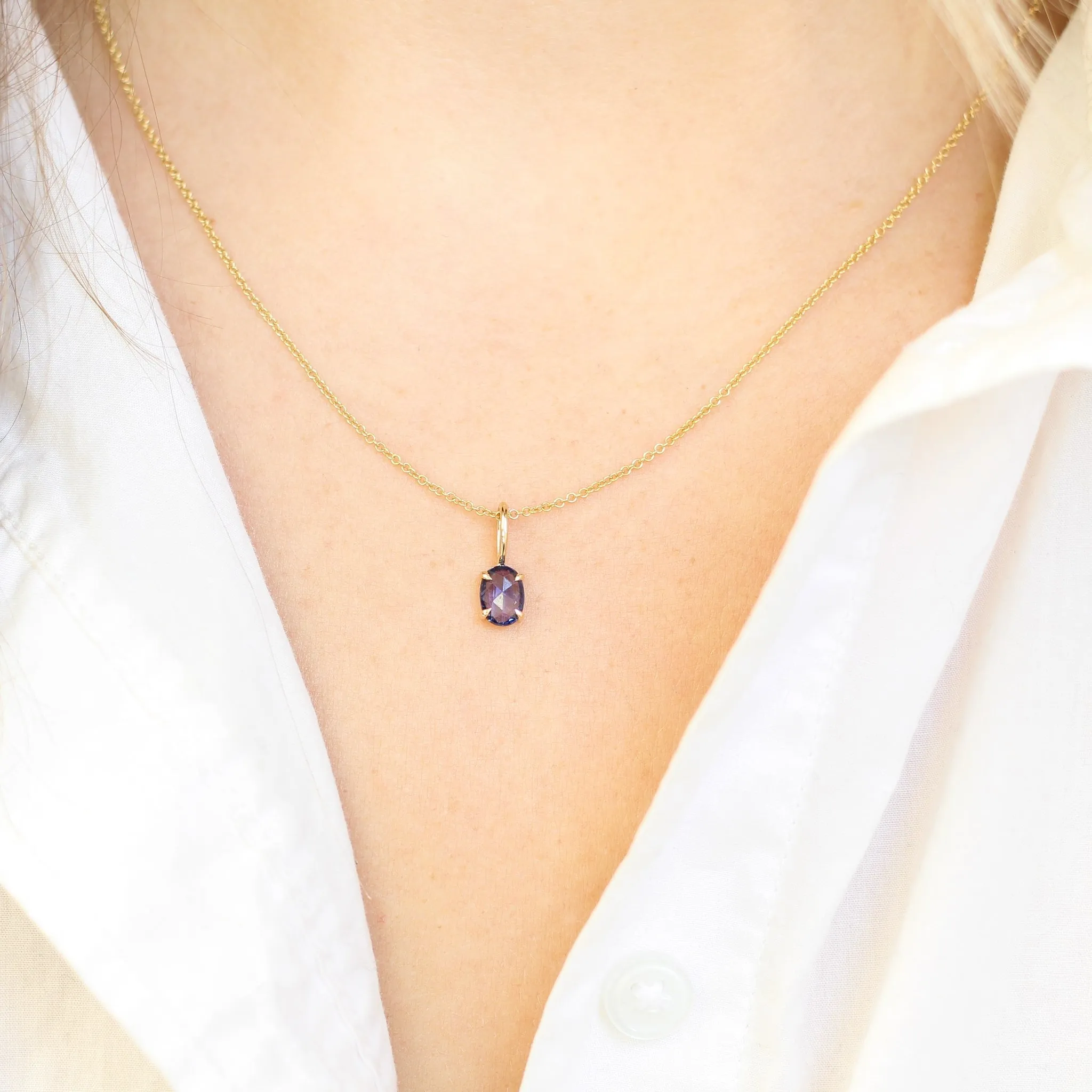Oval Rose Cut Blue Sapphire Pendant