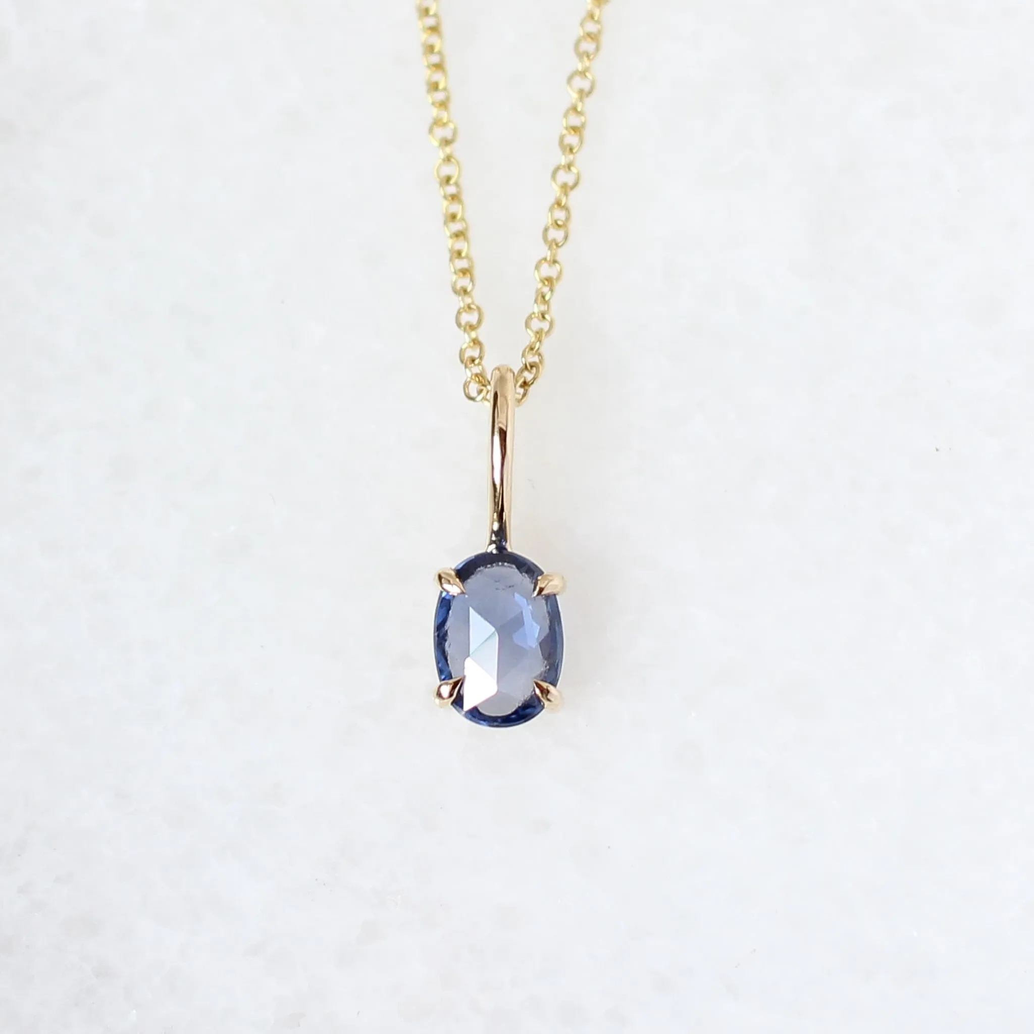 Oval Rose Cut Blue Sapphire Pendant