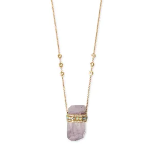 PAVE 14 ROUND OPAL CAP   AMETHYST CRYSTAL NECKLACE