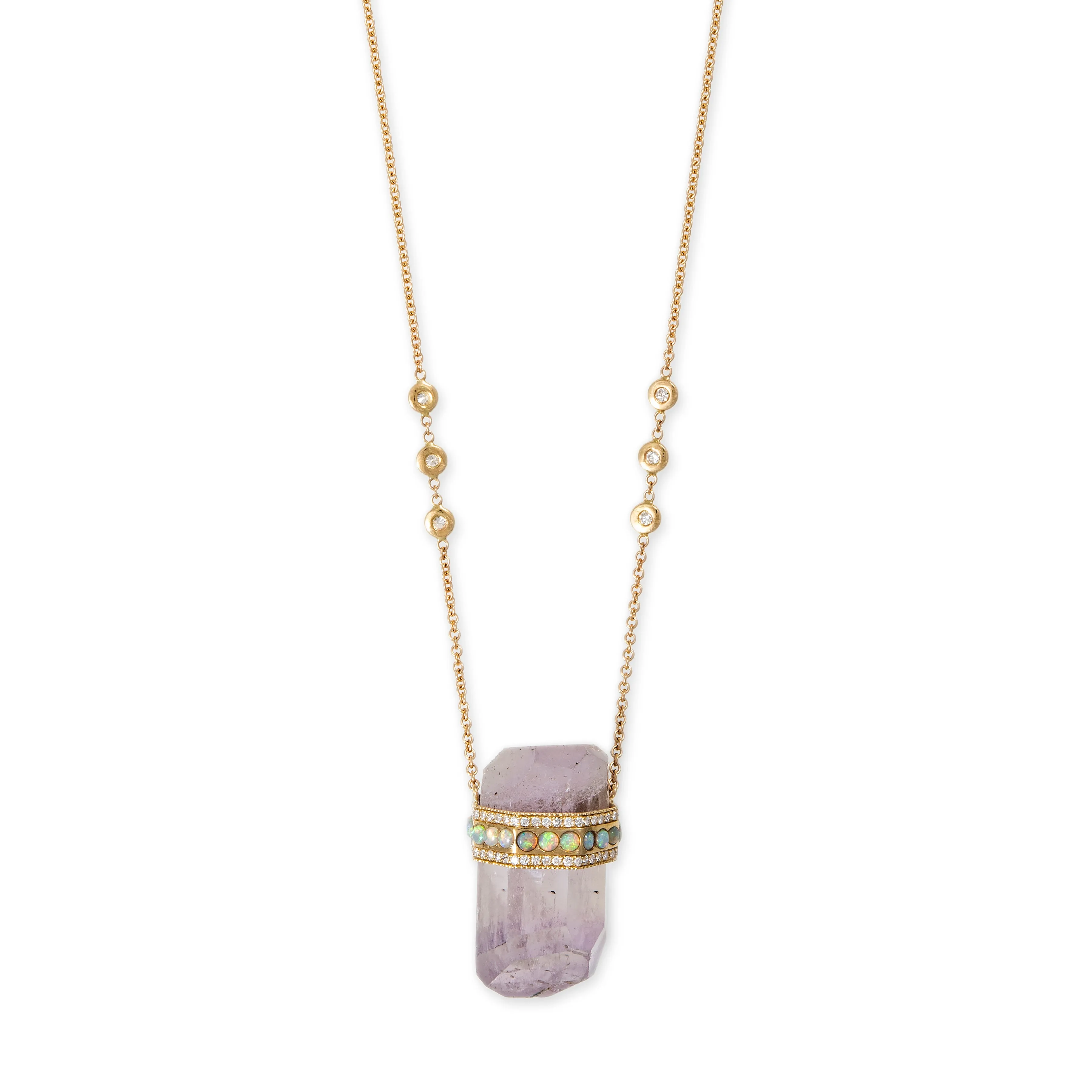 PAVE 14 ROUND OPAL CAP   AMETHYST CRYSTAL NECKLACE