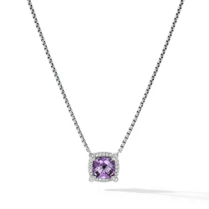 Pave Bezel Pendant Necklace with Amethyst and Diamonds